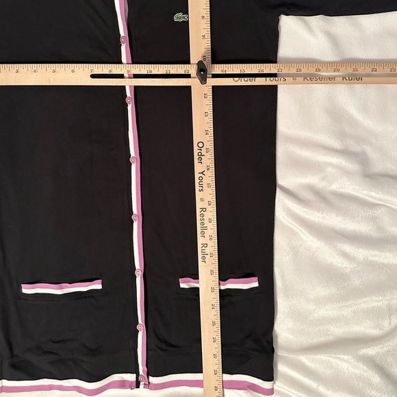 Lacoste Black Purple/Pink Long Cardigan Sweater 3/4 Sleeve Cotton Womens S - Picture 4 of 7